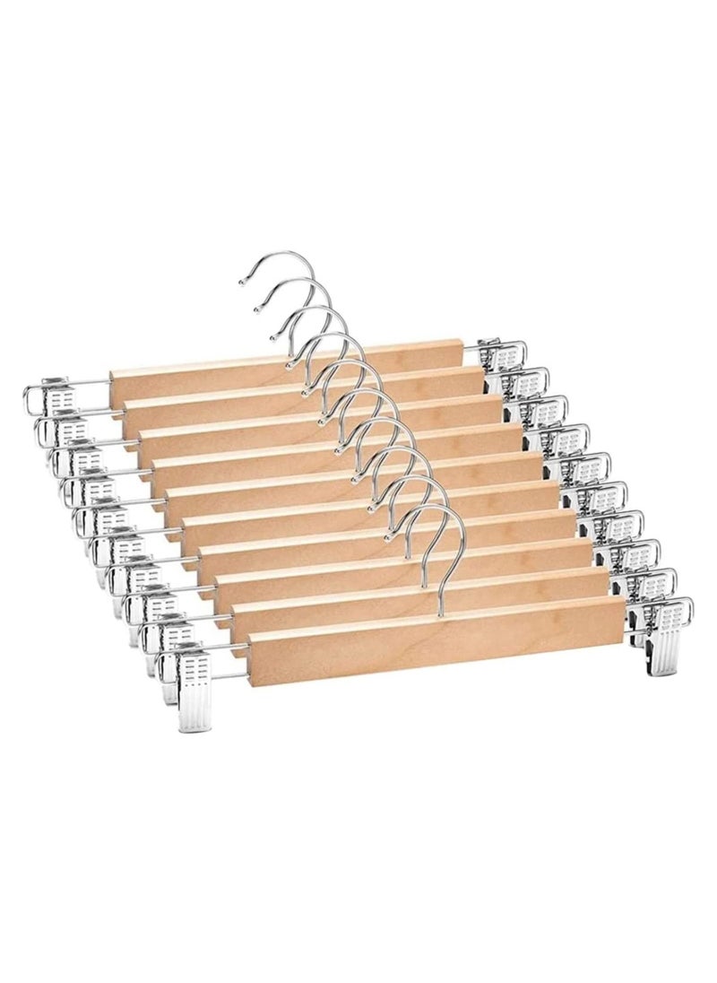 AXENTURE - High-Grade Wooden Hangers with Metal Clips 15Pack, Non Slip Clips Grip with Smooth Finish Solid Wood, Chrome 360° Swivel Hook- Clip Hanger Cloths Pants Skirt Children Shorts. - Image 1
