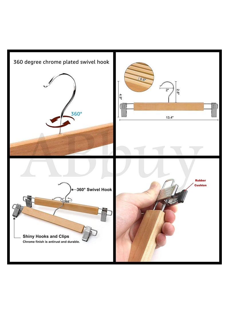 AXENTURE - High-Grade Wooden Hangers with Metal Clips 15Pack, Non Slip Clips Grip with Smooth Finish Solid Wood, Chrome 360° Swivel Hook- Clip Hanger Cloths Pants Skirt Children Shorts. - Image 1