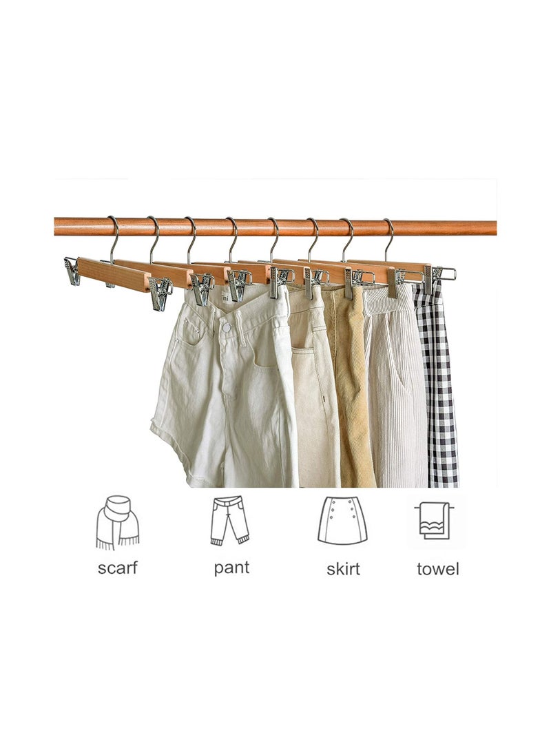 AXENTURE - High-Grade Wooden Hangers with Metal Clips 15Pack, Non Slip Clips Grip with Smooth Finish Solid Wood, Chrome 360° Swivel Hook- Clip Hanger Cloths Pants Skirt Children Shorts. - Image 1