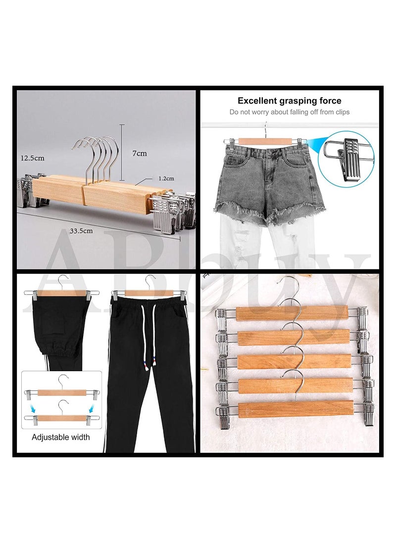 AXENTURE - High-Grade Wooden Hangers with Metal Clips 15Pack, Non Slip Clips Grip with Smooth Finish Solid Wood, Chrome 360° Swivel Hook- Clip Hanger Cloths Pants Skirt Children Shorts. - Image 1