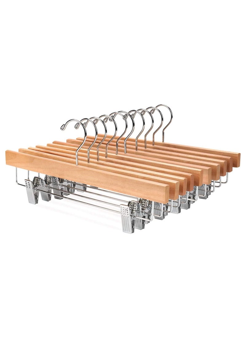 AXENTURE - High-Grade Wooden Hangers with Metal Clips 15Pack, Non Slip Clips Grip with Smooth Finish Solid Wood, Chrome 360° Swivel Hook- Clip Hanger Cloths Pants Skirt Children Shorts. - Image 1