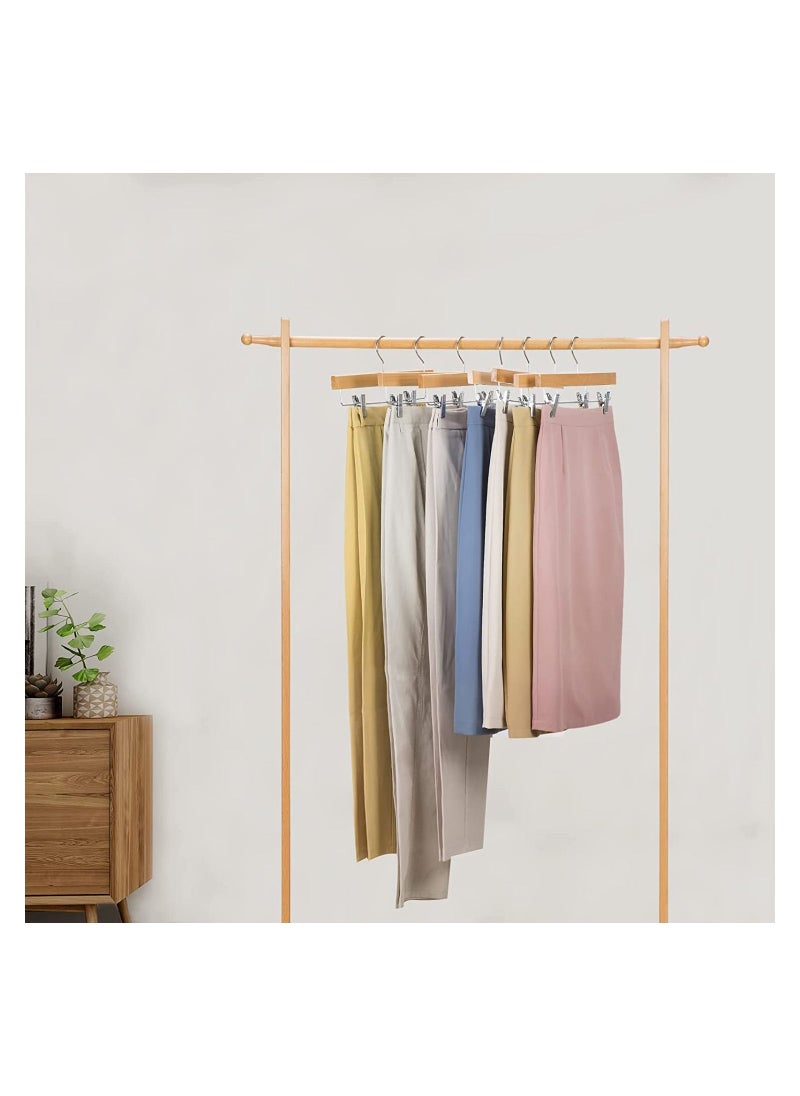 AXENTURE - High-Grade Wooden Hangers with Metal Clips 15Pack, Non Slip Clips Grip with Smooth Finish Solid Wood, Chrome 360° Swivel Hook- Clip Hanger Cloths Pants Skirt Children Shorts. - Image 1