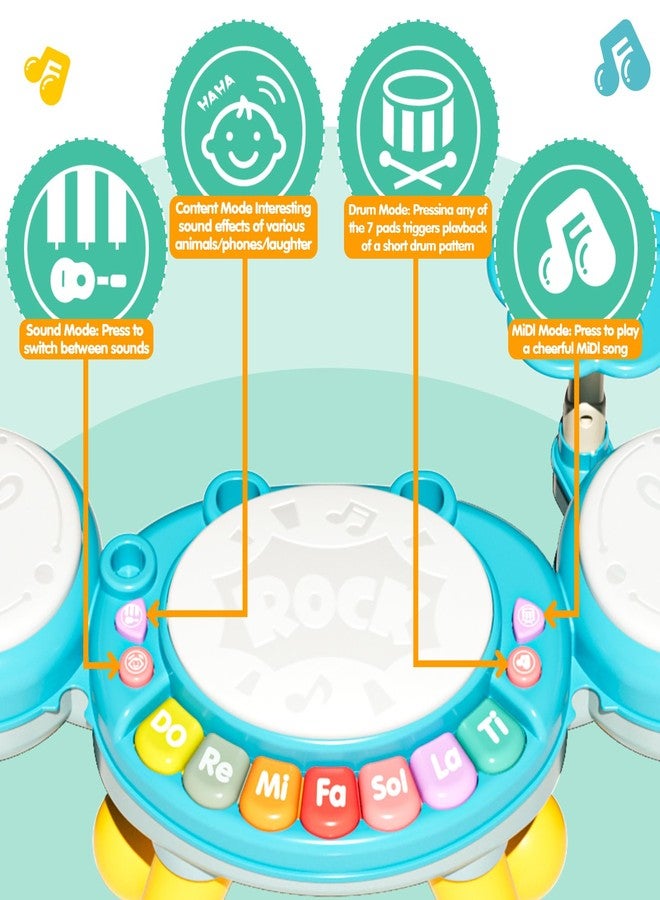Zsinb Toddler Drum Set for Kids 1-3, Baby Drum Set 1 Year Old with Light-Up Microphone, Musical Instruments Montessori Learning Toys for 6 9 12 18 Months, Birthday Gift for Boys Girls (BLUE) - Image 5