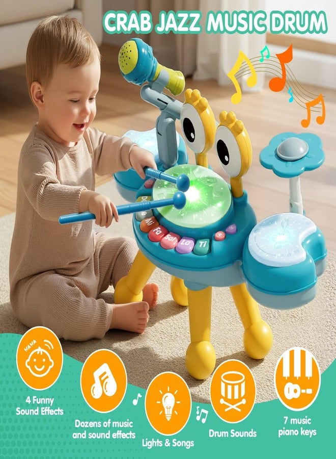 Zsinb Toddler Drum Set for Kids 1-3, Baby Drum Set 1 Year Old with Light-Up Microphone, Musical Instruments Montessori Learning Toys for 6 9 12 18 Months, Birthday Gift for Boys Girls (BLUE) - Image 2