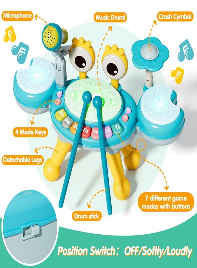 Zsinb Toddler Drum Set for Kids 1-3, Baby Drum Set 1 Year Old with Light-Up Microphone, Musical Instruments Montessori Learning Toys for 6 9 12 18 Months, Birthday Gift for Boys Girls (BLUE) - Image 3