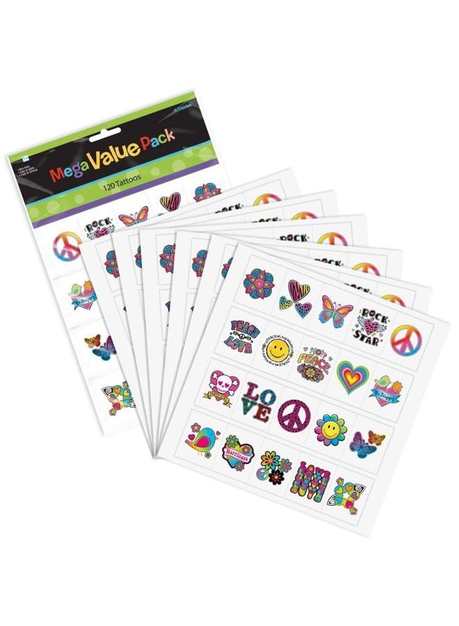 Amscan Multicolor Tween Tattoo Mega Value Pack Favors - 12.125" x 8" (120 Pc) - Exciting & Unique Variety Designs - Vibrant Temporary Tattoos for Kids & Teens - Image 1