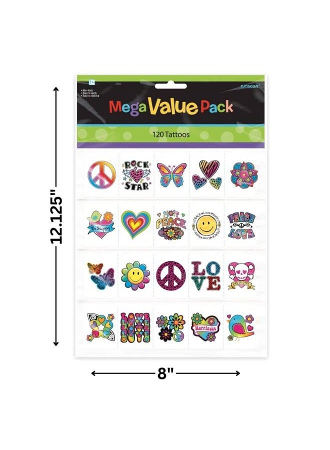 Amscan Multicolor Tween Tattoo Mega Value Pack Favors - 12.125" x 8" (120 Pc) - Exciting & Unique Variety Designs - Vibrant Temporary Tattoos for Kids & Teens - Image 2