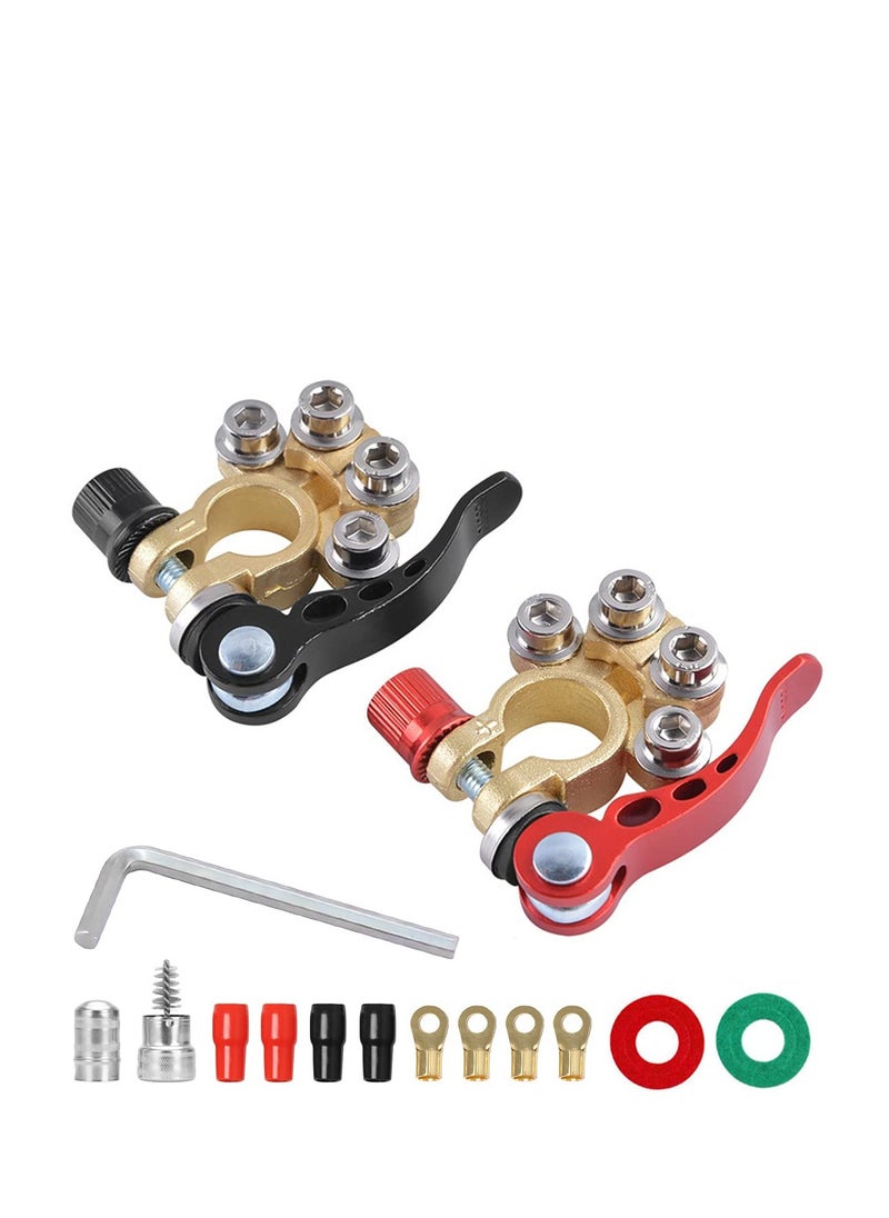 SYOSI Car Battery Terminal Connectors 2 Pcs 4 Way Quick Release Disconnect Car Battery Terminal for SAE JIS Type A Posts Compatible With Cars Vans Trucks and More  - Image 1