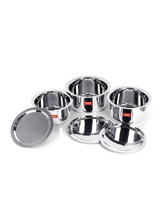 Sumeet Big & Large Size S.S. Mirror Induction Stainless Steel Bottom Container/Tope/Cookware with Lid Set of 3 Pc. Size No.15 (3.5 Ltr), Size No. 16 (4 Ltr), Size No. 17 | 5 liter - Image 2