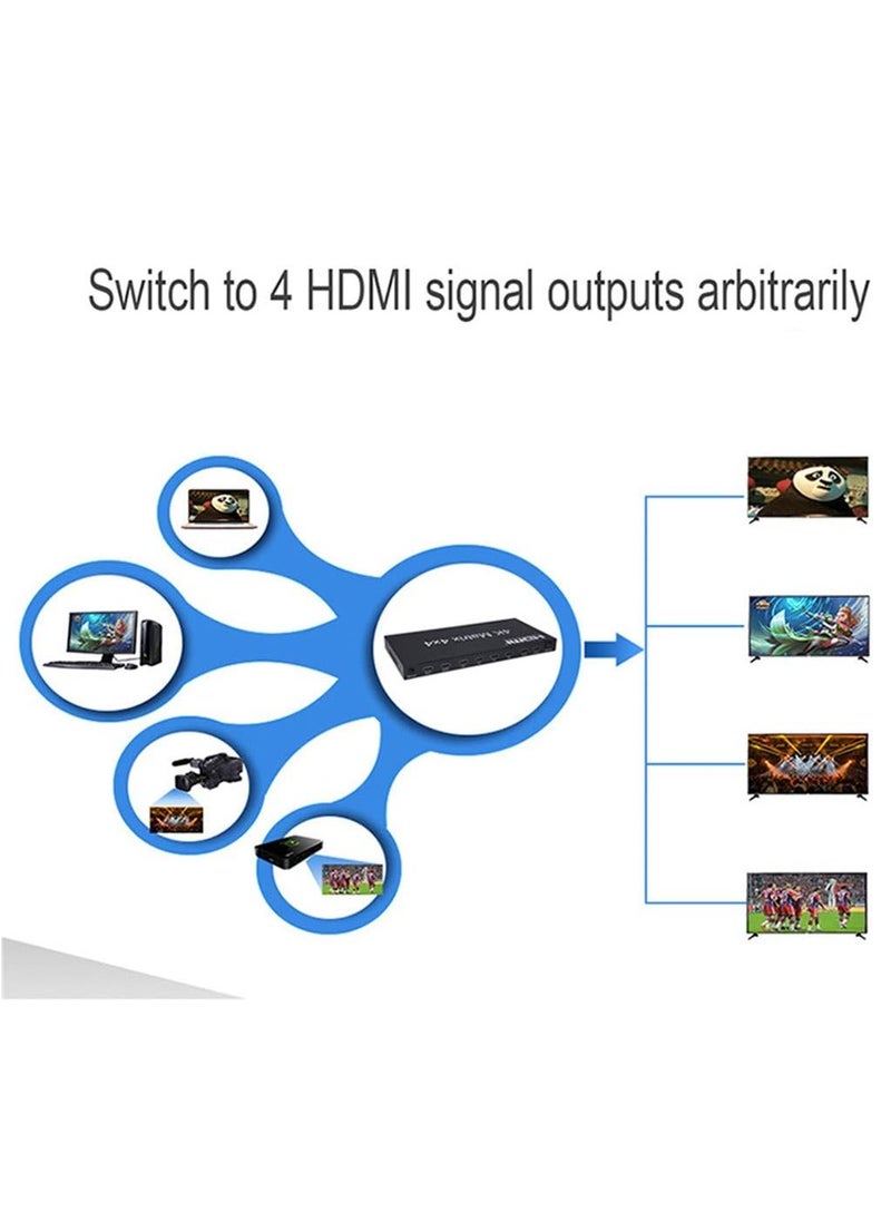 Generic - 4 Input 4 Output Switcher 2.0 HDMI Matrix 4x4, 4K 60Hz 1080p (RGB/YUV 4:4:4) 4 Input 4 Output Switcher RS232 EDID (2.0 HDMI 4x4 Matrix) - Image 1