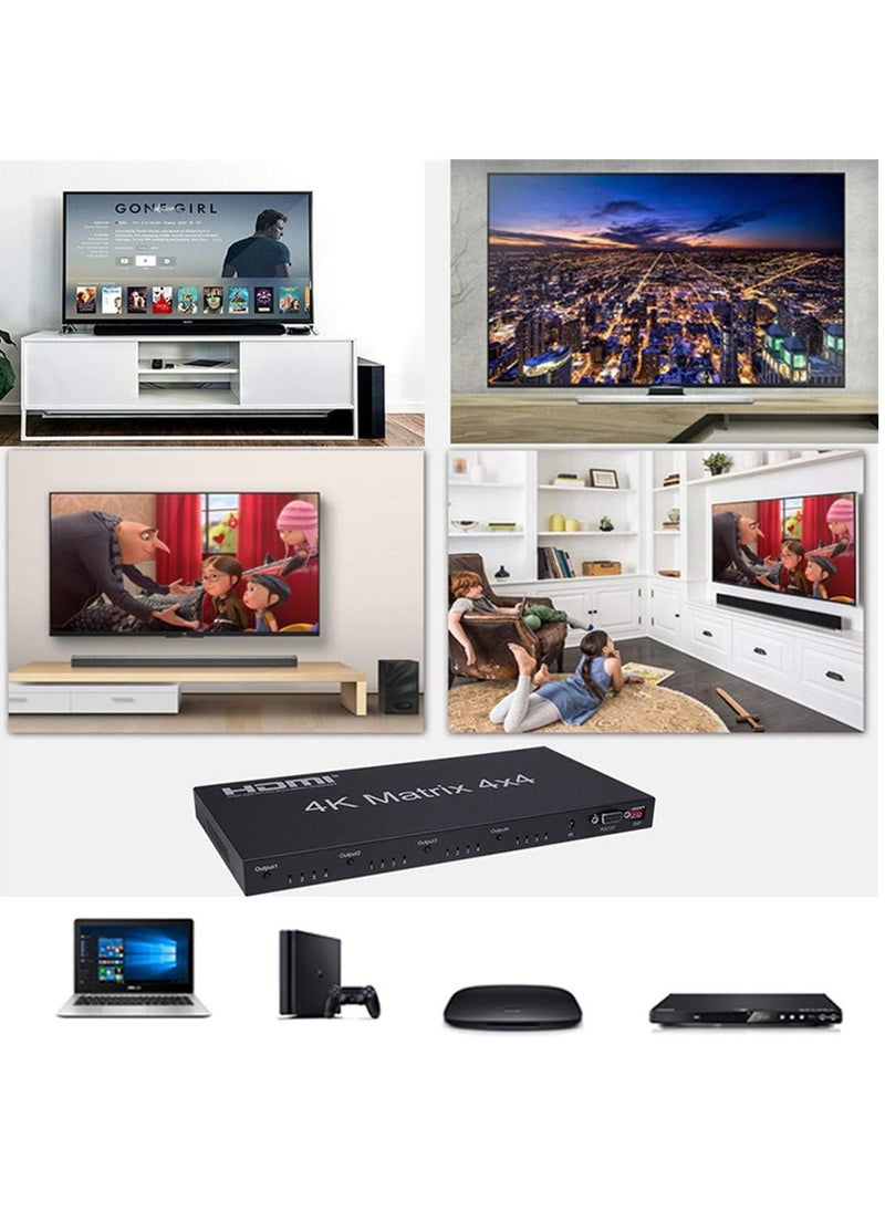 Generic - 4 Input 4 Output Switcher 2.0 HDMI Matrix 4x4, 4K 60Hz 1080p (RGB/YUV 4:4:4) 4 Input 4 Output Switcher RS232 EDID (2.0 HDMI 4x4 Matrix) - Image 1