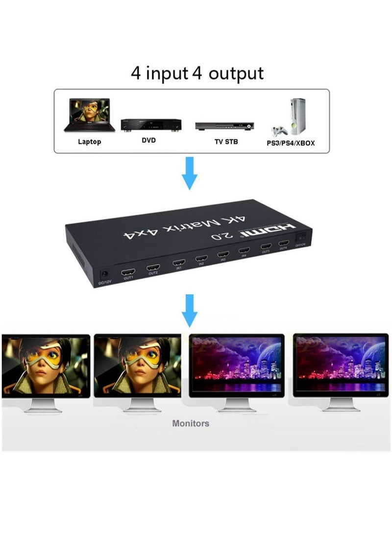 Generic - 4 Input 4 Output Switcher 2.0 HDMI Matrix 4x4, 4K 60Hz 1080p (RGB/YUV 4:4:4) 4 Input 4 Output Switcher RS232 EDID (2.0 HDMI 4x4 Matrix) - Image 1