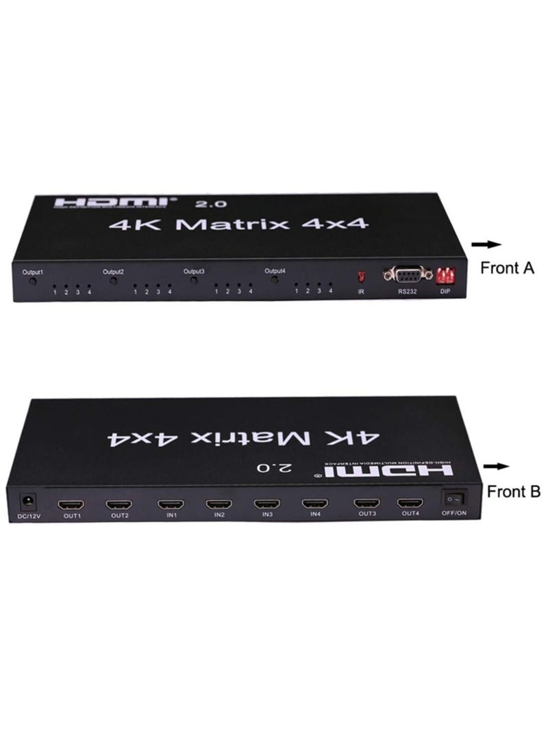 Generic - 4 Input 4 Output Switcher 2.0 HDMI Matrix 4x4, 4K 60Hz 1080p (RGB/YUV 4:4:4) 4 Input 4 Output Switcher RS232 EDID (2.0 HDMI 4x4 Matrix) - Image 1