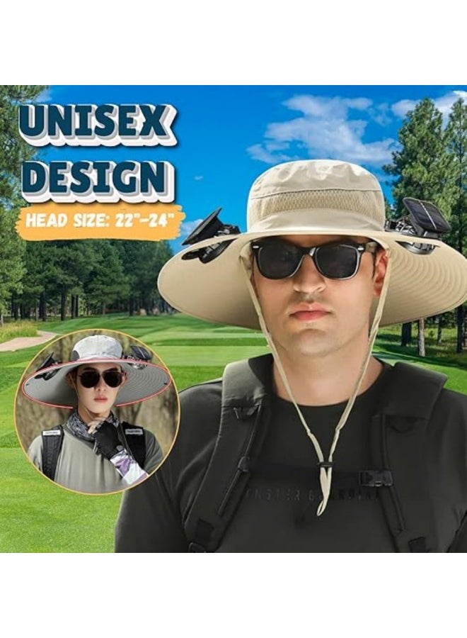 Generic Outdoor Wide Brim Sun Hat with 2 Solar Fans, Unisex Design, Sun-Protective Bucket Hat for Fishing and Beach Use, Built-in Fans (Solar + Battery Powered)  - Image 3