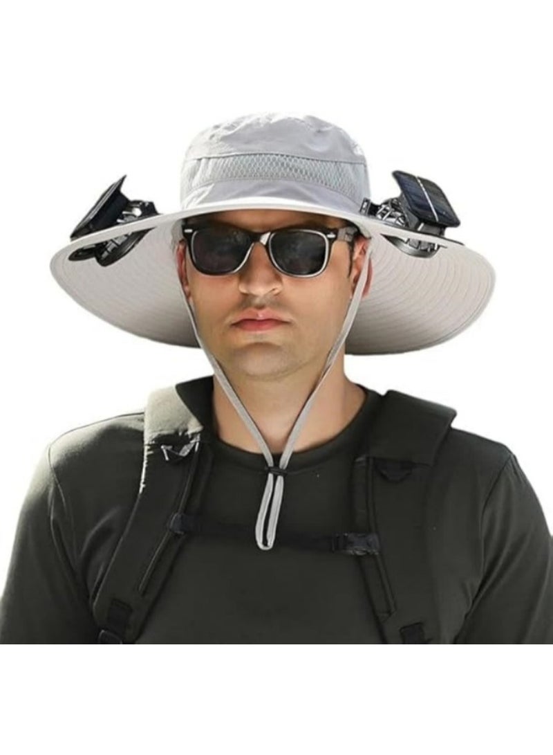 Generic Outdoor Wide Brim Sun Hat with 2 Solar Fans, Unisex Design, Sun-Protective Bucket Hat for Fishing and Beach Use, Built-in Fans (Solar + Battery Powered)  - Image 1
