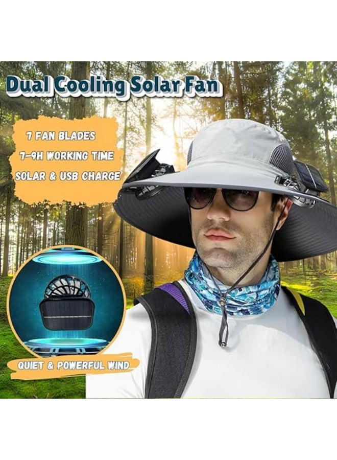 Generic Outdoor Wide Brim Sun Hat with 2 Solar Fans, Unisex Design, Sun-Protective Bucket Hat for Fishing and Beach Use, Built-in Fans (Solar + Battery Powered)  - Image 2