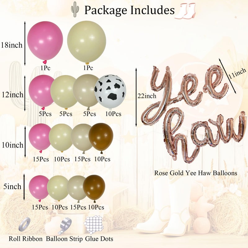 Ceeulvu Cowgirl Balloon Arch Kit, Brown Pink Ivory White Cow Print Balloons with "Yee Haw" Letter Balloons for Redeo Themed Party Decorations, Western Balloon Garland - Image 2