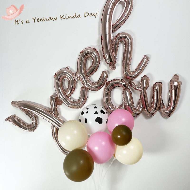 Ceeulvu Cowgirl Balloon Arch Kit, Brown Pink Ivory White Cow Print Balloons with "Yee Haw" Letter Balloons for Redeo Themed Party Decorations, Western Balloon Garland - Image 5