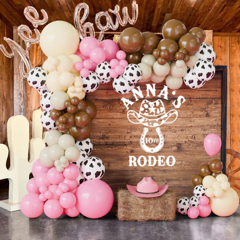Ceeulvu Cowgirl Balloon Arch Kit, Brown Pink Ivory White Cow Print Balloons with "Yee Haw" Letter Balloons for Redeo Themed Party Decorations, Western Balloon Garland - Image 1