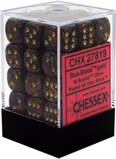 Chessex Chessex Scarab 12mm d6 Blue Blood w/Gold Dice Block 36 Dice - 27819  - Image 3