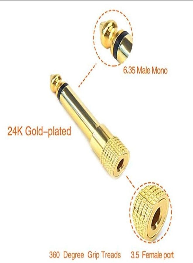 GDQLCNXB 1/4 Mono to 1/8 Mono Adapter, 6.35mm TS Male Plug to 3.5mm Female (Mono to Mono) Audio Adaptor Audio Connector Golden - (5 Pcs) - Image 4