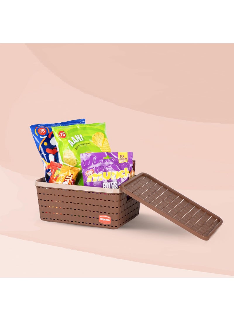 NAYASA Nayasa Gloria Basket | Medium | Plastic Basket With Lid | Multipurpose Basket With Lid | Organizer Basket With Lid | Brown  - Image 5