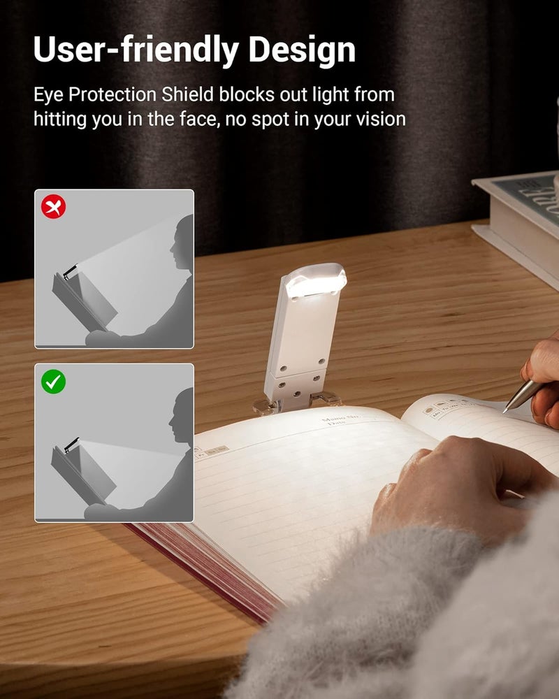 DEWENWILS Book Reading Light with Clip, USB Rechargeable Booklight for Reading in Bed, Eye Care LED Book Lamp for Kids, Bookworms,2 Brightness Levels (White) - Image 5