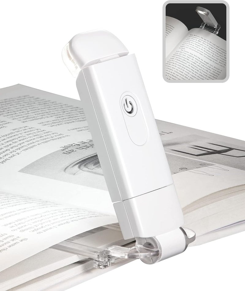 DEWENWILS Book Reading Light with Clip, USB Rechargeable Booklight for Reading in Bed, Eye Care LED Book Lamp for Kids, Bookworms,2 Brightness Levels (White) - Image 1