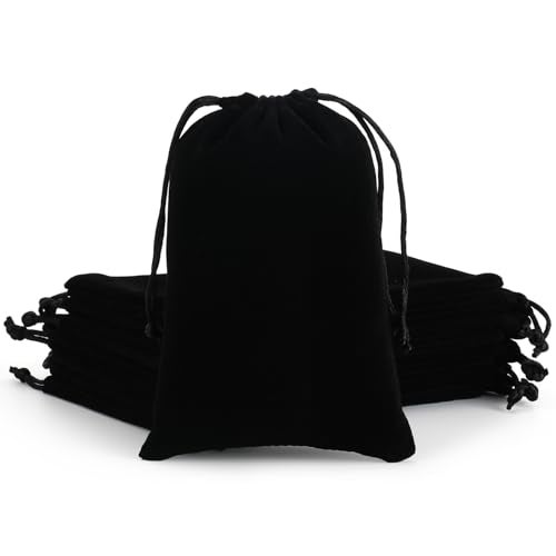 Tapleap Velvet Drawstring Bags, 12Pcs Black Coin Pouch, 4x6, Wedding, For Wrapping Dungeons & Dragon Dice, Party Favors, Resin Runes, Jewelry, Coin - Image 1