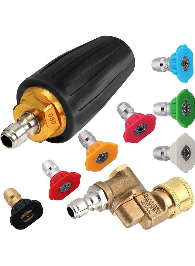 beduan Pressure Washer Rotating Turbo Nozzle Set 3600 Psi 3.0Gpm 1/4Â€Œ Quick Connect Multiple Degrees Nozzle Tips Kit With 5 Rotation Angles Pivot Adapter Coupler For Cleaning  - Image 1