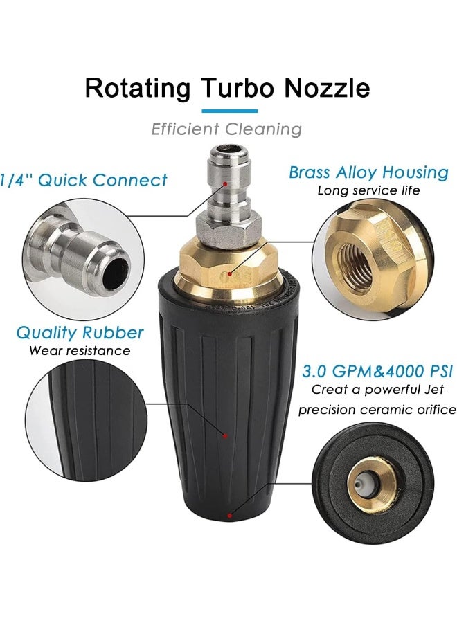 beduan Pressure Washer Rotating Turbo Nozzle Set 3600 Psi 3.0Gpm 1/4Â€Œ Quick Connect Multiple Degrees Nozzle Tips Kit With 5 Rotation Angles Pivot Adapter Coupler For Cleaning  - Image 2