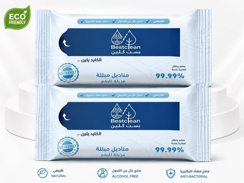 بست كلين مناديل مبللة مضادة للبكتيريا – عبوتين تنظيف وانتعاش يومي خالية من الكحول - Image 1