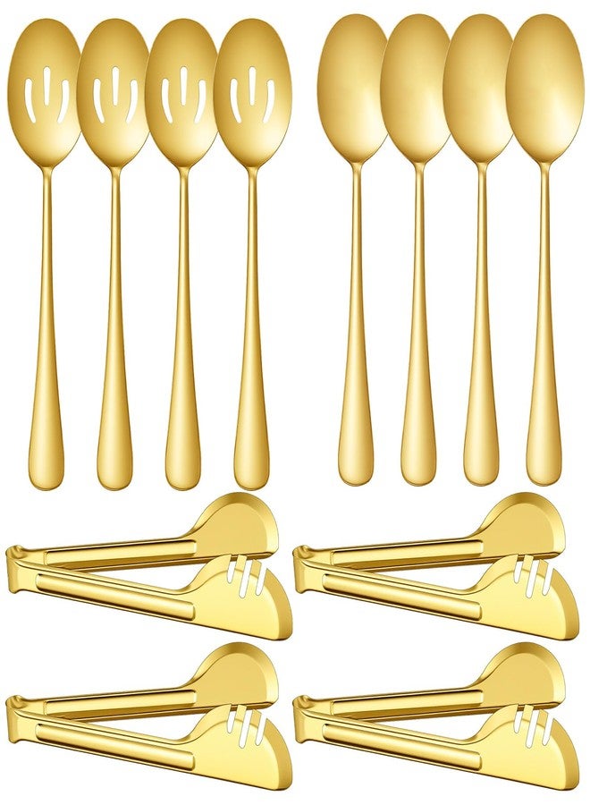PercyEffie 12PCS Gold Stainless Steel Serving Utensils, Large Serving Spoons,Slotted Spoons Servings Tongs Appetizer Tongs for Buffet Catering Banquet Party (Gold) - Image 1