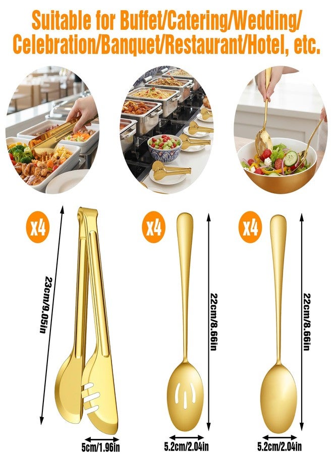PercyEffie 12PCS Gold Stainless Steel Serving Utensils, Large Serving Spoons,Slotted Spoons Servings Tongs Appetizer Tongs for Buffet Catering Banquet Party (Gold) - Image 2