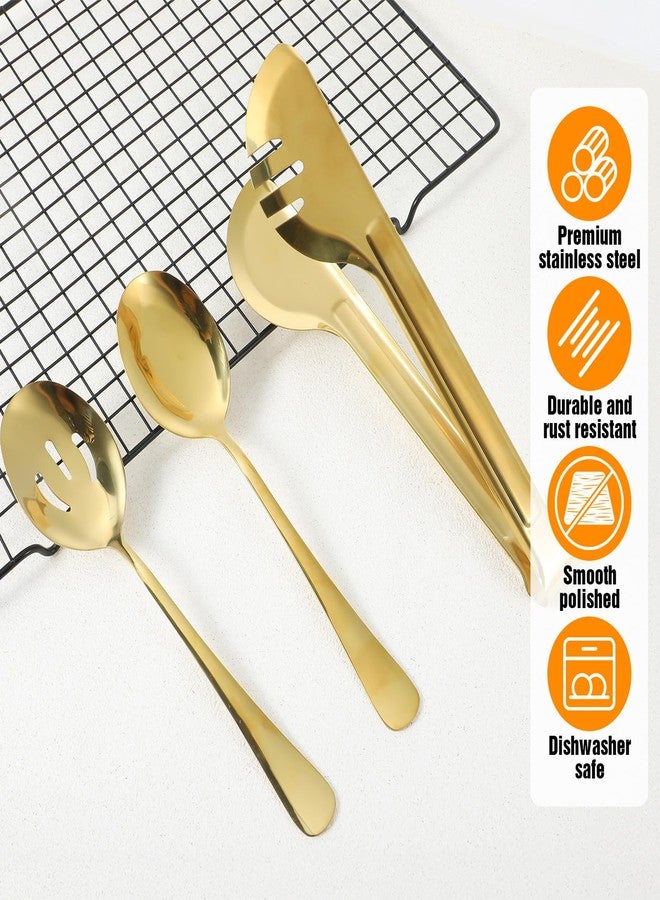 PercyEffie 12PCS Gold Stainless Steel Serving Utensils, Large Serving Spoons,Slotted Spoons Servings Tongs Appetizer Tongs for Buffet Catering Banquet Party (Gold) - Image 3