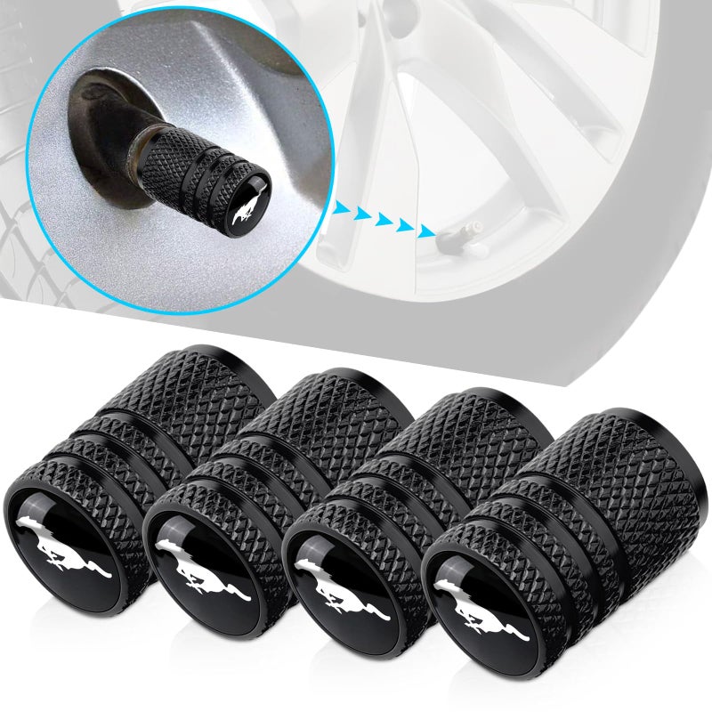 Bfiveante Tire Valve Stem Caps For Ford Mustang Metal Car Wheel Air Caps Auto Valve Stem Caps Accessories 4 Pcs Black - Image 2