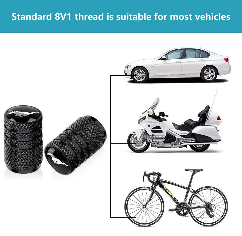 Bfiveante Tire Valve Stem Caps For Ford Mustang Metal Car Wheel Air Caps Auto Valve Stem Caps Accessories 4 Pcs Black - Image 5
