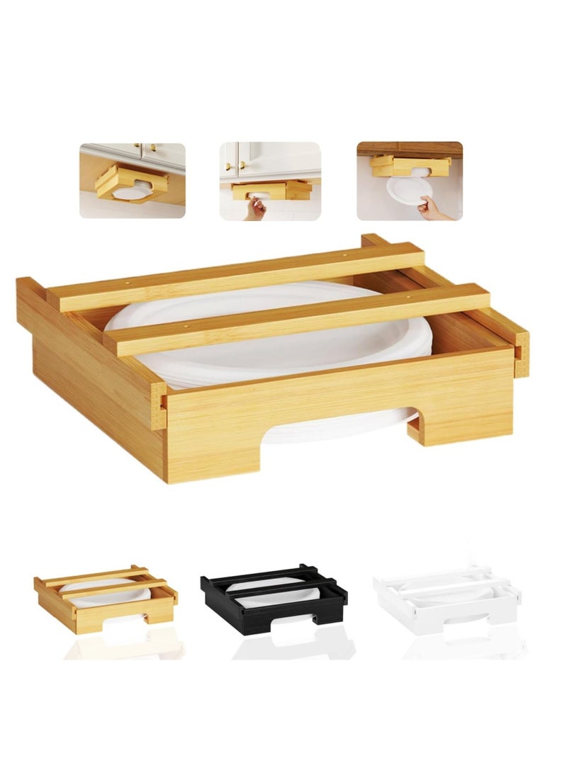 جهاز توزيع الأطباق الورقية تحت الخزانة، تنظيم المطبخ مع تخزين تحت الرف، حامل أطباق ورقية بامبو مقاس 10 إنش، طبق عمودي لحامل المطبخ، موزع الأطباق الورقية (اللون: أصفر) - Image 1