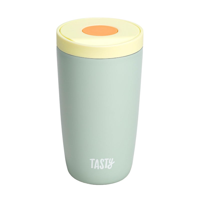 Tasty 12oz Insulated Stainless Steel Push Mug, Leak-Proof Lid with One-Hand Open/Close Button, Travel Coffee Cup, Double Wall Vacuum Flask, Aqua Blue - Image 1