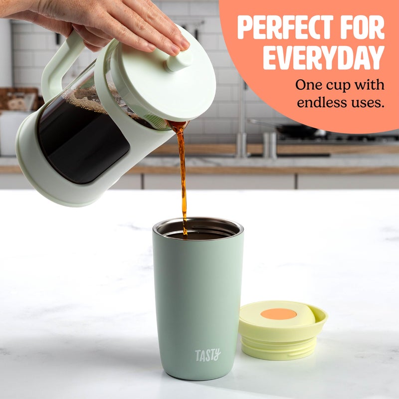 Tasty 12oz Insulated Stainless Steel Push Mug, Leak-Proof Lid with One-Hand Open/Close Button, Travel Coffee Cup, Double Wall Vacuum Flask, Aqua Blue - Image 3