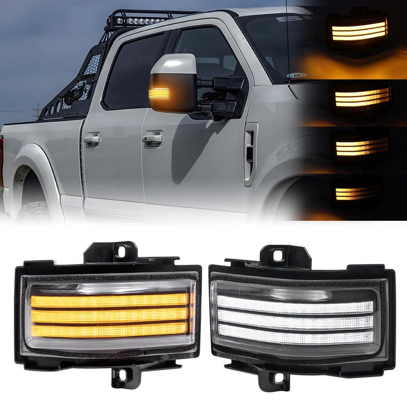 Aexploer Side Tow Mirror Turn Signal LED Lights Compatible with F150 20152025 for F250 F350 F450 20172025 White Daytime Running Yellow Dynmaic Sequential Blink Turn Marker Lamp Clear Len