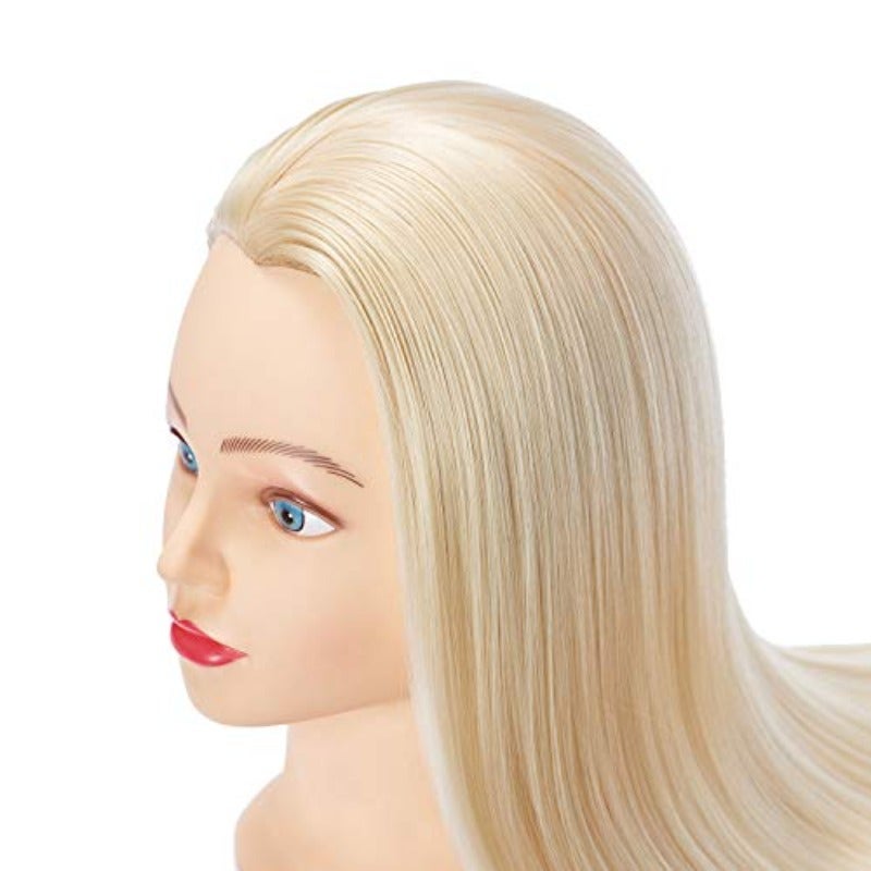 Hairingrid 26-28 Mannequin Head Hair Styling Training Head Manikin Cosmetology Doll Head Synthetic Fiber Hair and Free Clamp Holder Blonde Styling Training Head Manikin Cosmetology Practice Doll Head Hairdresser Training Head for Braiding Hair with Clamp Holder - Image 3
