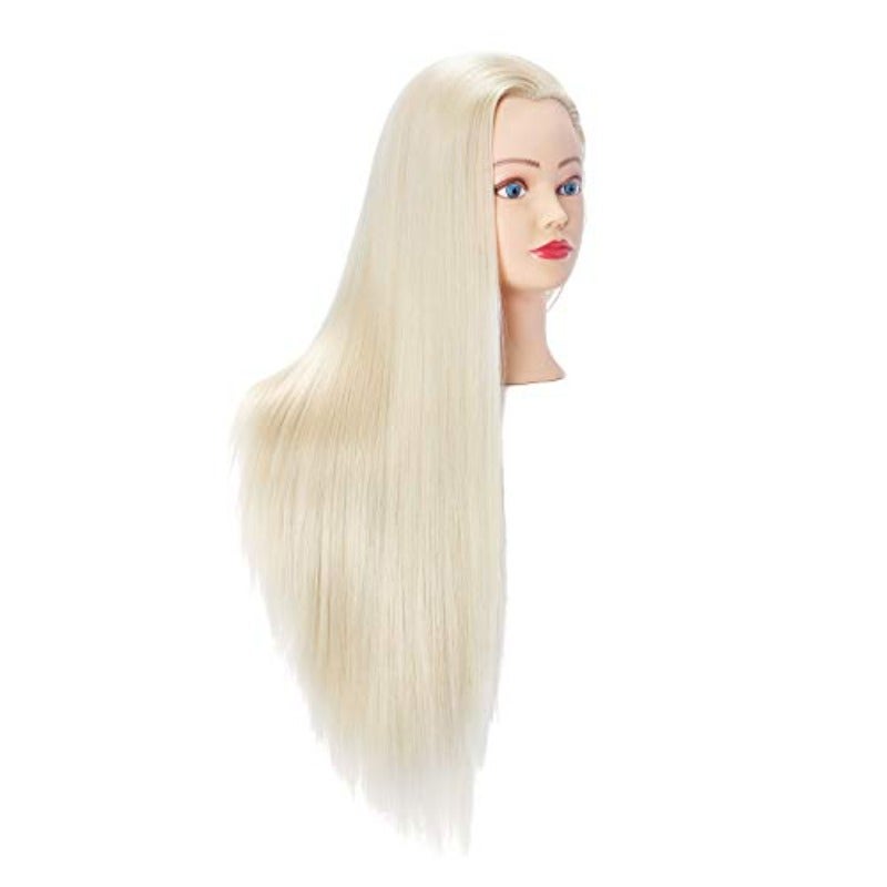 Hairingrid 26-28 Mannequin Head Hair Styling Training Head Manikin Cosmetology Doll Head Synthetic Fiber Hair and Free Clamp Holder Blonde Styling Training Head Manikin Cosmetology Practice Doll Head Hairdresser Training Head for Braiding Hair with Clamp Holder - Image 2