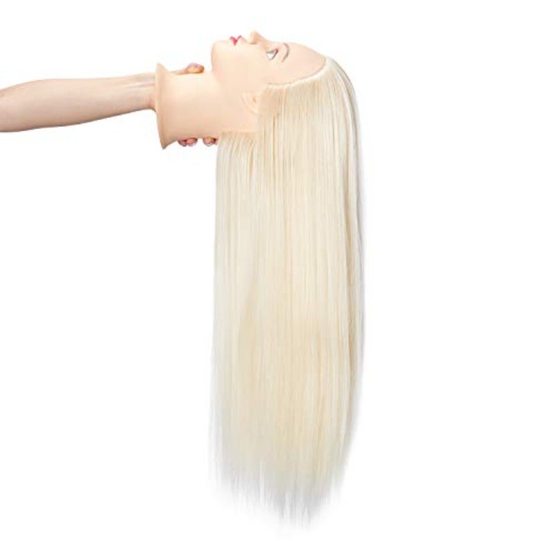 Hairingrid 26-28 Mannequin Head Hair Styling Training Head Manikin Cosmetology Doll Head Synthetic Fiber Hair and Free Clamp Holder Blonde Styling Training Head Manikin Cosmetology Practice Doll Head Hairdresser Training Head for Braiding Hair with Clamp Holder - Image 4