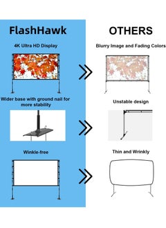 FlashHawk Portable Projector Screen - 84 inch 16:9 4K HD Projector Screen with Stand, Carry Bag for Indoor Outdoor Home Theater Backyard Cinema Camping  - Image 2