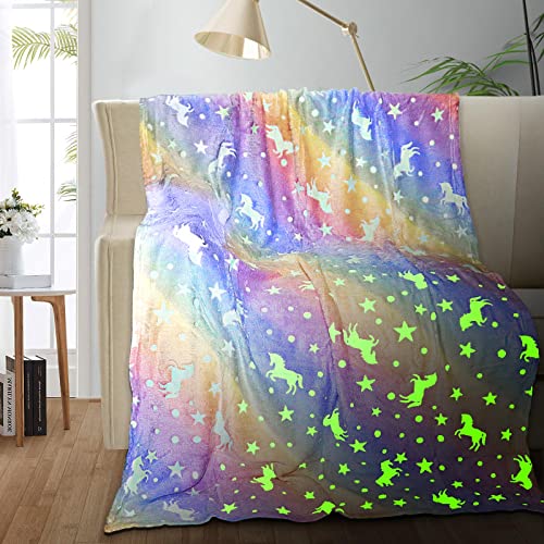 Unicorn Glow in The Dark Blankets for Kids Soft Fleece Blankets for GirlsToddler Unicorns Gifts for Girls Age 312 40x 60