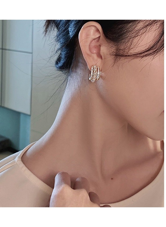 Pearl Hoop Earrings Ins Luxury Stylish Diamond Ear Studs S925 Silver Needle for Women Girls Gold - Image 2