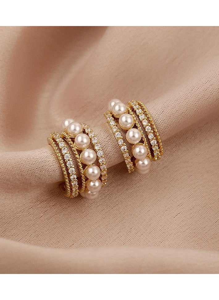 Pearl Hoop Earrings Ins Luxury Stylish Diamond Ear Studs S925 Silver Needle for Women Girls Gold - Image 3