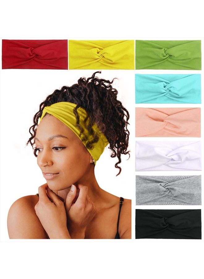 Tobeffect Headbands for Women Non Slip Boho Turban Elastic Head Wrap, Women Twist Knot Head Band Fashion Hair Accessories, Solid Color 8 Pack - Image 1