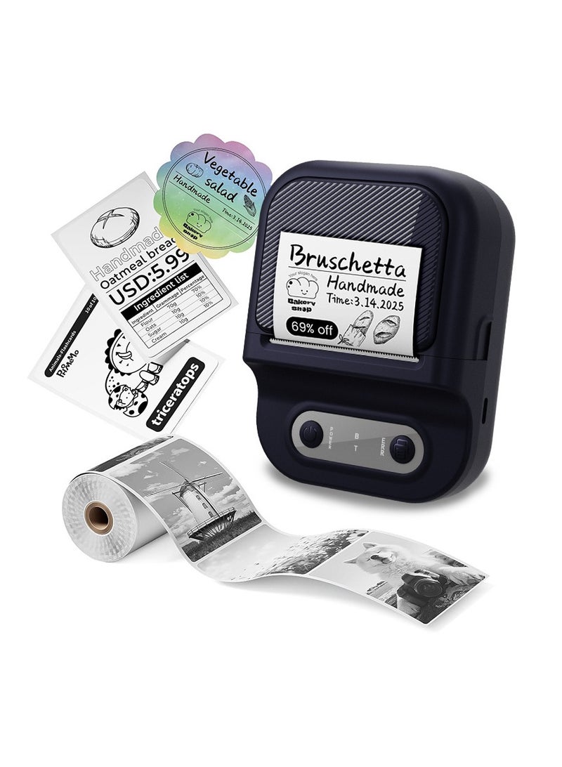 Wireless Bluetooth Label Printer with 1 Label Roll (50*60mm) and USB Cable, Portable Thermal Label Machine, Mini Lightweight Ink-free Black and White Printer, Perfect for Commercial, Supermarket, Office, School, Retail Store, Clothing Label and Home Printing Barcode - Image 1